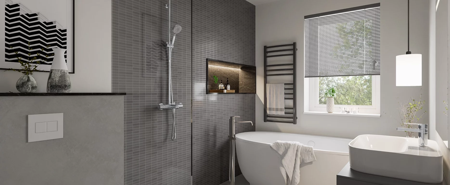 visualization bathroom modern white tiles